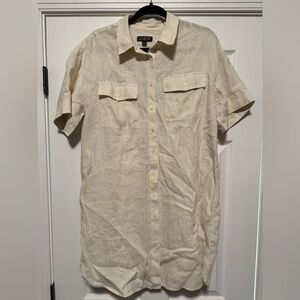 J. Crew Collared Linen Button Down Shirt Dress Beige Cream Women’s Small Preppy